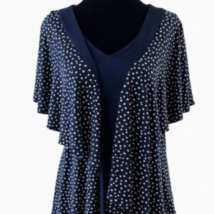 CJ Banks Navy Polka Dot Layered Top – Size L